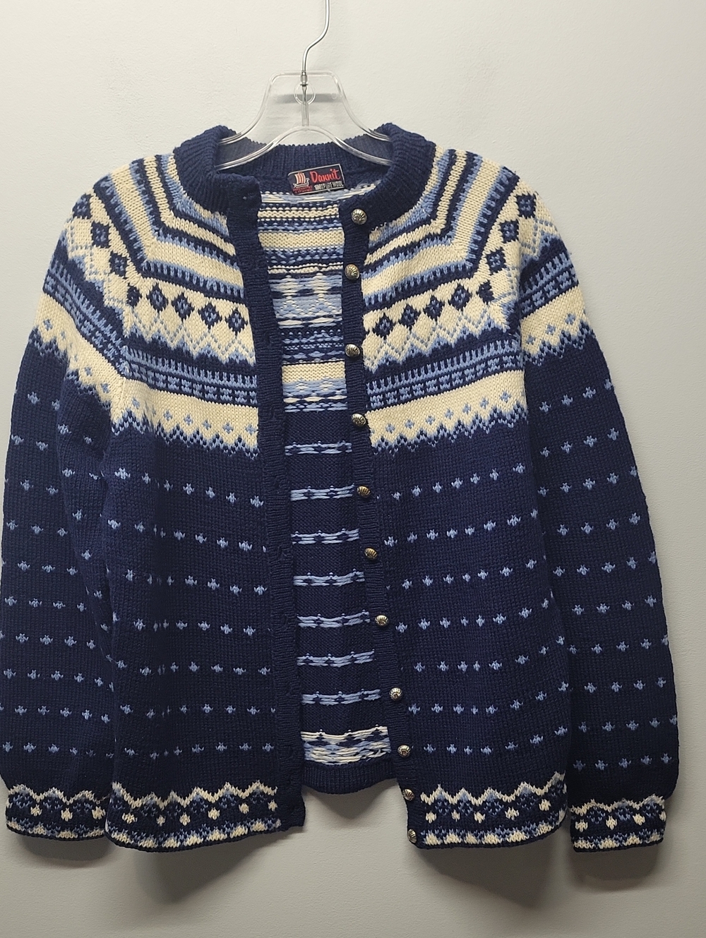 Vintage 80s Dannit hand knit wool Fair Isle Cardigan Sweater